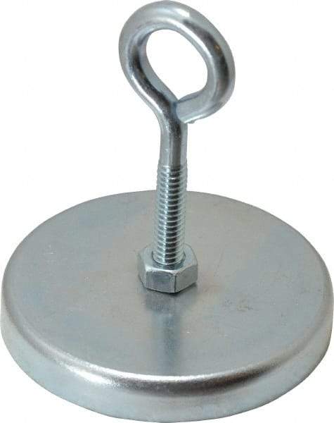 Mag-Mate - 2.63" Diam, 3/8" Cup Height, 2-1/4" Overall Height, 100 Lb Average Pull Force, 100 Lb Max Pull Force, Neodymium Rare Earth Cup Magnet - Loop Style, 1/2" Loop ID, Galvanized - Best Tool & Supply