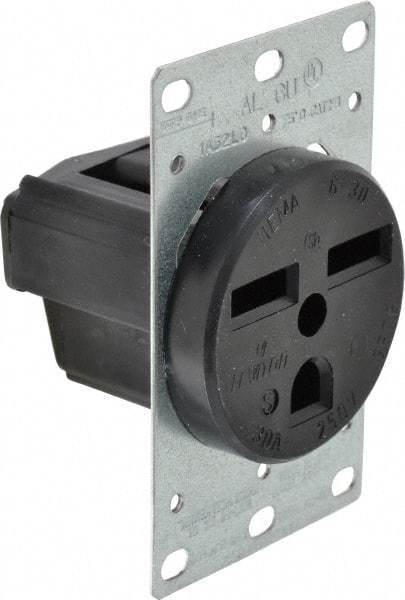 Leviton - 250 VAC, 30 Amp, 6-30P NEMA Configuration, Black, Industrial Grade, Self Grounding Single Receptacle - 1 Phase, 2 Poles, 3 Wire, Flush Mount, Tamper Resistant - Best Tool & Supply