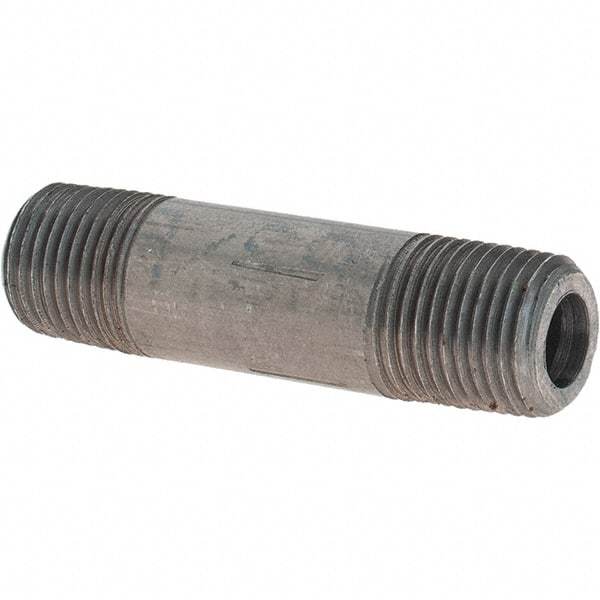 Made in USA - Schedule 80, 1/8" Diam x 1-1/2" Long Black Pipe Nipple - Threaded - Best Tool & Supply