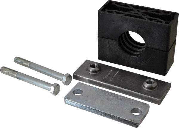 HYDAC - 5.51" Wide x 4.33" High x 1.77" Deep, Polypropylene Heavy Duty Vibration-Control Clamp - Carbon Steel Plate, Mount with Weld Plate, Top Plate, Plastic Clamp Pair, Bolts - Best Tool & Supply