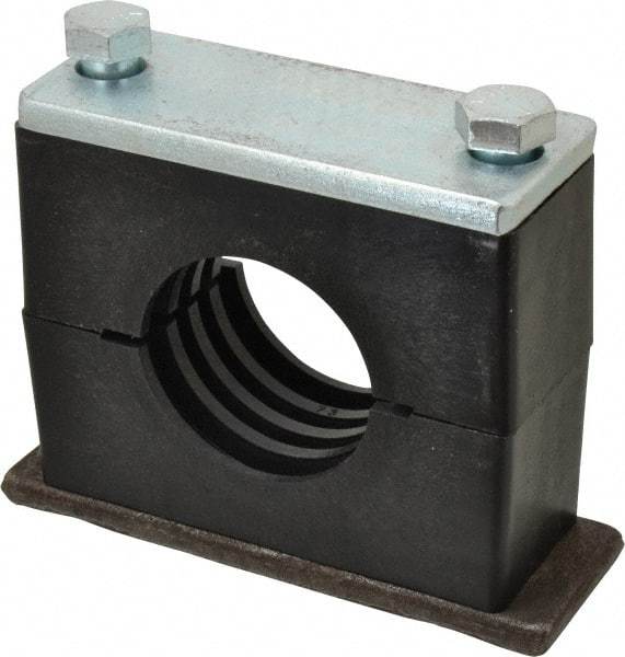 HYDAC - 7.09" Wide x 5.51" High x 2.36" Deep, Polypropylene Heavy Duty Vibration-Control Clamp - Carbon Steel Plate, For 2-1/2" Pipe, Mount with Weld Plate, Top Plate, Plastic Clamp Pair, Bolts - Best Tool & Supply