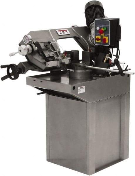 Jet - 7 x 7" Max Capacity, Manual Step Pulley Horizontal Bandsaw - 137 to 275 SFPM Blade Speed, 230 Volts, 45°, 3 Phase - Best Tool & Supply