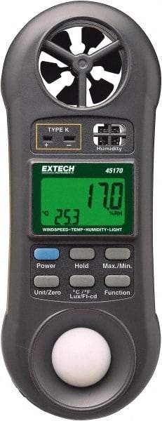 Extech - -148 to 2,372°F, 10 to 95% Humidity Range, Thermo-Hygrometer, Anemometer and Light Meter - 4% Relative Humidity Accuracy - Best Tool & Supply