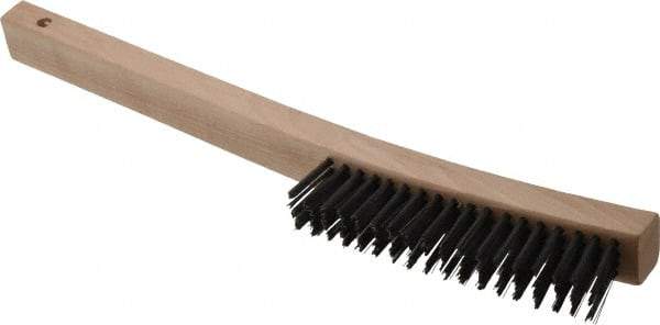 Weiler - 4 Rows x 18 Columns Steel Scratch Brush - 6" Brush Length, 14" OAL, 1-3/16" Trim Length, Wood Curved Handle - Best Tool & Supply