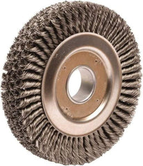 Weiler - 10" OD, 2" Arbor Hole, Knotted Steel Wheel Brush - 1-3/4" Face Width, 1-3/4" Trim Length, 0.023" Filament Diam, 4,500 RPM - Best Tool & Supply