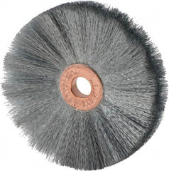 Weiler - 2" OD, 1/4" Arbor Hole, Crimped Steel Wheel Brush - 3/8" Face Width, 3/4" Trim Length, 0.003" Filament Diam, 20,000 RPM - Best Tool & Supply