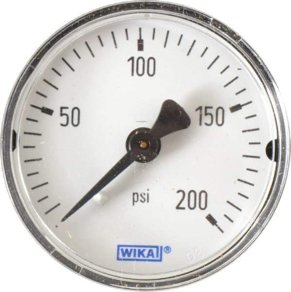 Wika - 2" Dial, 1/4 Thread, 0-200 Scale Range, Pressure Gauge - Center Back Connection Mount, Accurate to 3-2-3% of Scale - Best Tool & Supply