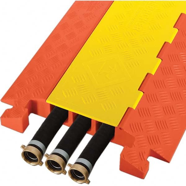 Checkers - 3 Channel, 3-1/4' Long, Yellow/Organge Polyurethane On Floor Cable Cover - Best Tool & Supply