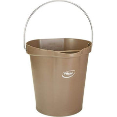 Vikan - 3 Gal, 12-1/2" High, Polypropylene Round Brown Single Pail with Pour Spout - Handle Included, 12.81" Top Diam - Best Tool & Supply