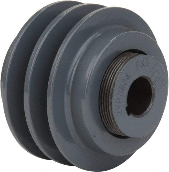 TB Wood's - 1/2" Inside Diam x 3.35" Outside Diam, 2 Groove, Variable Pitched Type 2 Sheave - Belt Sections 3L, 4L, A, 5L & B, 3" Sheave Thickness, 15/16" Side Groove Thickness 1-1/8 to 2" Face Width - Best Tool & Supply