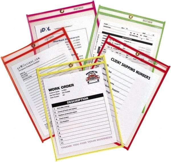 C-LINE - 10 Piece Neon Orange, Green, Red, Yellow & Pink Stitched Shop Ticket Holder - 12" High x 9" Wide - Best Tool & Supply