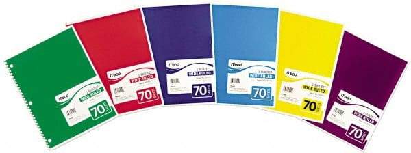 Mead - 70 Sheet, 8 x 10-1/2", Wide Ruled Spiral Bound Notebook - Assorted Colors - Best Tool & Supply