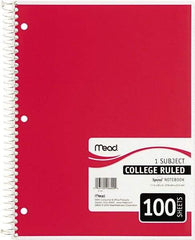 Mead - 100 Sheet, 8-1/2 x 11", College Ruled Spiral Bound Notebook - Red - Best Tool & Supply