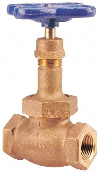 NIBCO - 1/2" Pipe, Threaded Ends, Bronze Renewable Full Plug Disc Globe Valve - Alloy Threads Disc, Union Bonnet, 400 psi WOG, 200 psi WSP, Class 200 - Best Tool & Supply