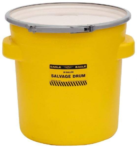 Eagle - 20 Gallon Capacity, Metal Lever Lock, Yellow Salvage Drum - 5 Gallon Container, 165 Lb. Capacity, Polyethylene, UN 1H2/X75/S Listing - Best Tool & Supply