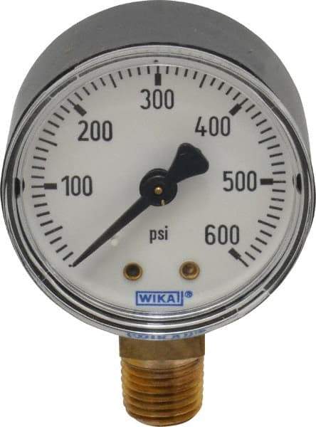 Wika - 2" Dial, 1/4 Thread, 0-600 Scale Range, Pressure Gauge - Lower Connection Mount, Accurate to 3-2-3% of Scale - Best Tool & Supply