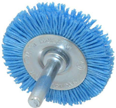 Value Collection - 2" OD, 1/4" Shank Diam, Crimped Nylon Wheel Brush - 1/4" Face Width, 5/16" Trim Length, 4,500 RPM - Best Tool & Supply