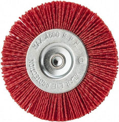 Value Collection - 4" OD, 1/4" Shank Diam, Crimped Nylon Wheel Brush - 1/4" Face Width, 5/16" Trim Length, 4,500 RPM - Best Tool & Supply