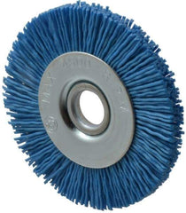 Value Collection - 3" OD, 1/2" Shank Diam, 1/2" Arbor Hole, Crimped Nylon Wheel Brush - 3/8" Face Width, 5/16" Trim Length, 4,500 RPM - Best Tool & Supply