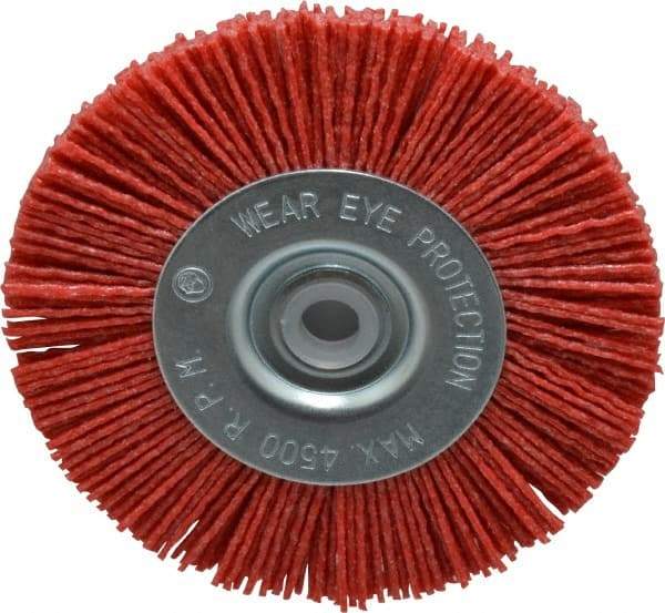 Value Collection - 4" OD, 1/2" Shank Diam, 1/2" Arbor Hole, Crimped Nylon Wheel Brush - 1/2" Face Width, 5/16" Trim Length, 4,500 RPM - Best Tool & Supply