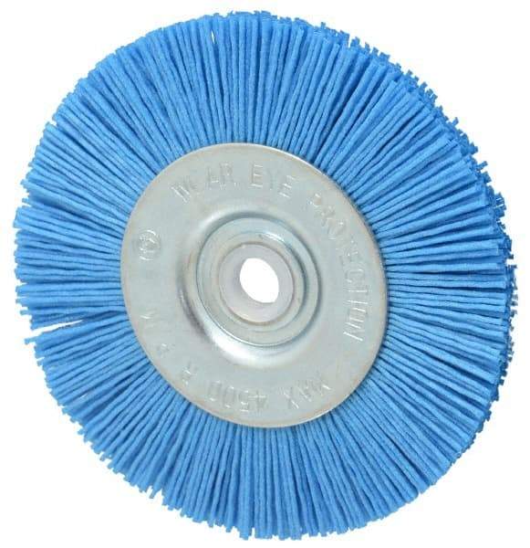 Value Collection - 4" OD, 1/2" Shank Diam, 1/2" Arbor Hole, Crimped Nylon Wheel Brush - 1/2" Face Width, 5/16" Trim Length, 4,500 RPM - Best Tool & Supply