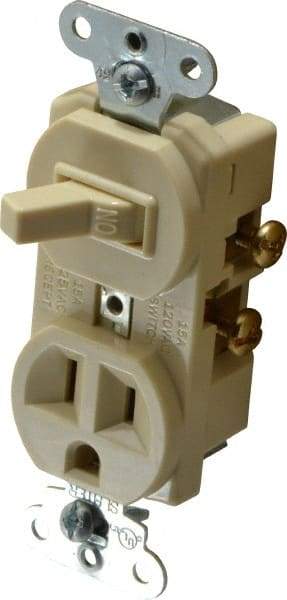 Pass & Seymour - 1 Pole, 120/125 Volt, 15 Amp, 1 Outlet, Flush Mounted, Self Grounding, Tamper Resistant Combination Outlet and Switch - 5-15R Configuration, 1 Switch, Side Wiring, UL Listed 20 498 Standard - Best Tool & Supply