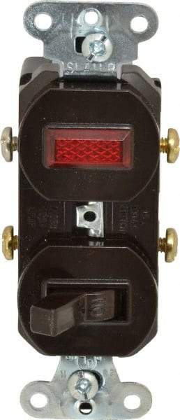 Pass & Seymour - 1 Pole, 120/125 VAC, 15 Amp, Flush Mounted, Ungrounded, Tamper Resistant Combination Switch with Pilot Light - NonNEMA Configuration, 1 Switch, Side Wiring, UL Listed 20 498 Standard - Best Tool & Supply