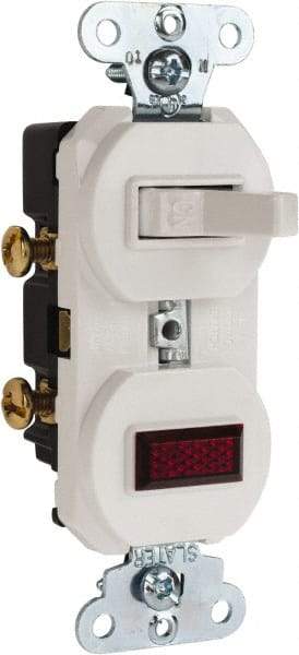 Pass & Seymour - 1 Pole, 120/125 VAC, 15 Amp, Flush Mounted, Ungrounded, Tamper Resistant Combination Switch with Pilot Light - NonNEMA Configuration, 1 Switch, Side Wiring, UL Listed 20 498 Standard - Best Tool & Supply