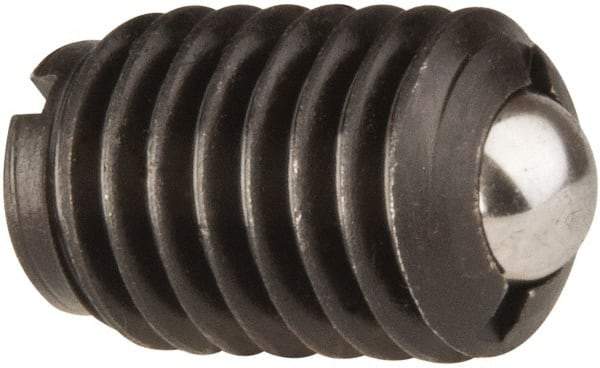 Jergens - 1/2-13, 0.281" Ball Diam, 3/4" Body Length, 0.072" Max Ball Reach, Threaded Ball Plunger - Steel Body, Stainless Steel Ball, 6 Lb Initial End Force, 30 Lb Final End Force, Locking Element - Best Tool & Supply