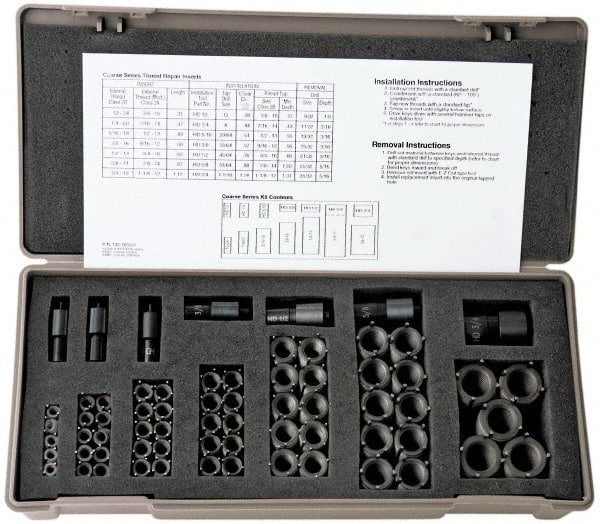 Jergens - 77 Inserts, 1/4-28, 5/16-24, 3/8-24, 7/16-20, 1/2-20, 9/16-18, 5/8-18, 3/4-16, 7/8-14, 1-12 UNF Carbon Steel Keylocking Insert Thread Repair Kit - Exact Industrial Supply