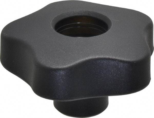 Elesa - 2.48" Head Diam, 5 Point Lobed Knob - 1/2-13 Hole, Thermoplastic, Black - Best Tool & Supply