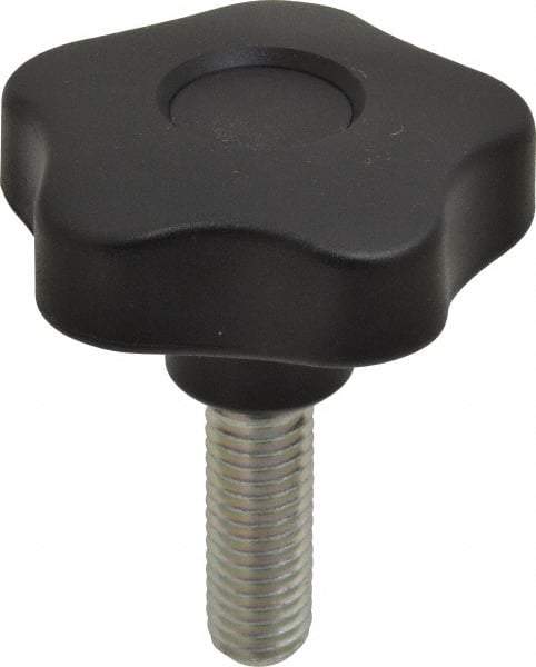 Elesa - 2.48" Head Diam, 5 Point Lobed Knob - 1/2-13 Stem, Thermoplastic, Black - Best Tool & Supply