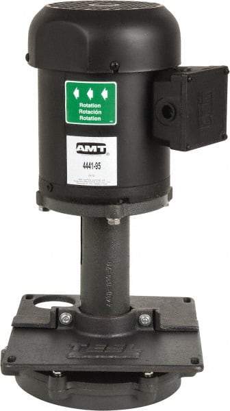 American Machine & Tool - 3/2 Amp, 230/460 Volt, 3/4 hp, 3 Phase, 1,725 RPM, Cast Iron Immersion Machine Tool & Recirculating Pump - 67 GPM, 1-3/4" Inlet, 14 psi, 19.7" Overall Height, 9.9" Body Length, NPT Thread, Stainless Steel Impeller, TEFC Motor - Best Tool & Supply