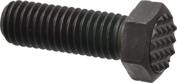 Fairlane - Serrated Tooth, 1/2-13, 1-1/2" Shank Length, 1-1/2" Thread Length, Black Oxide Finish, Hex Head, Adjustable Positioning Gripper - 5/8" Pad Diam, 3/4" Hex, 23/64" Head Height, Fine Tooth Grade - Best Tool & Supply