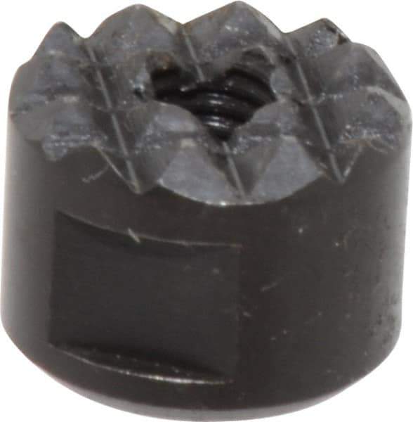 Fairlane - 10-32 Thread, 1/2" Diam, 3/8" High, Threaded, Fine Tooth Grade Diamond Serration Tooth Pattern, High Speed Steel, Round Positioning Gripper - 3/16" Flat Width, Black Oxide Coated - Best Tool & Supply