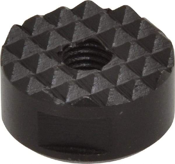 Fairlane - 1/4-28 Thread, 3/4" Diam, 3/8" High, Threaded, Fine Tooth Grade Diamond Serration Tooth Pattern, High Speed Steel, Round Positioning Gripper - 3/16" Flat Width, Black Oxide Coated - Best Tool & Supply