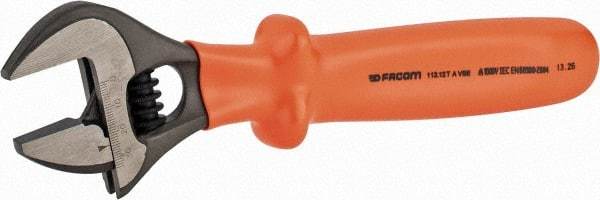 Facom - 1-3/8" Jaw Capacity, 12" Insulated Adjustable Wrench - Steel, Polished Finish - Best Tool & Supply