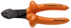 Facom - 7-9/32" OAL, 1.8mm Capacity, 25/32" Jaw Length x 7/16" Jaw Width, Insulated Diagonal Cutter Pliers - Standard Head, Cushion Grip Handles - Best Tool & Supply