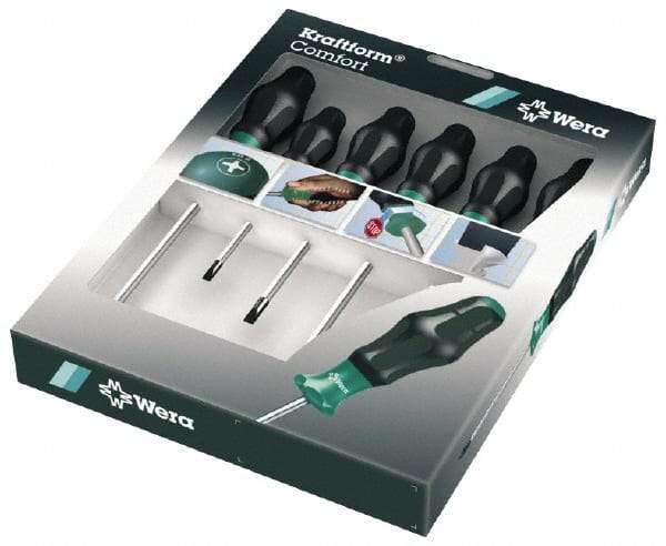 Wera - 6 Piece Phillips & Slotted Screwdriver Set - Blade Sizes: Width mm 3, 4, 5.5 & 6.5, Bit Sizes: Philips #1 & #2 - Best Tool & Supply