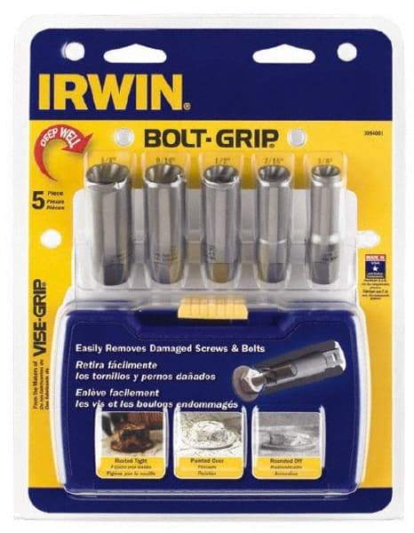 Irwin - 5 Piece Bolt & Screw Extractor Set - 3/8" Drive, Molded Plastic Case - Best Tool & Supply