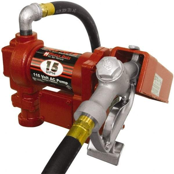 Tuthill - 15 GPM, 3/4" Hose Diam, AC Tank Pump with Manual Nozzle - 1" Inlet, 3/4" Outlet, 115 Volts, 12' Hose Length, 1/4 hp - Best Tool & Supply