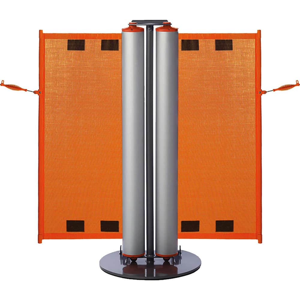 Barrier Parts & Accessories; Height (Inch): 43 in; Height (Decimal Inch): 43 in; Base Material: Powder Coated Steel; Color: Silver; Orange; Length (Feet): 14 ft; Belt Length: 14 ft; Overall Height: 43 in; Includes: Stanchion, canisters and retractable ban