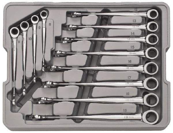 GearWrench - 12 Piece, 8mm to 19mm, 12 Point Combination Wrench Set - Metric Measurement Standard, Full Polish Finish, Comes in Plastic Tray - Best Tool & Supply