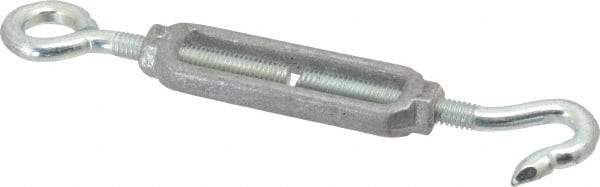 Made in USA - 112 (Hook) & 96 (Eye) Lb Load Limit, 5/16" Thread Diam, 2-9/16" Take Up, Aluminum Hook & Eye Turnbuckle - 3-7/16" Body Length, 7/32" Neck Length, 6-3/4" Closed Length - Best Tool & Supply