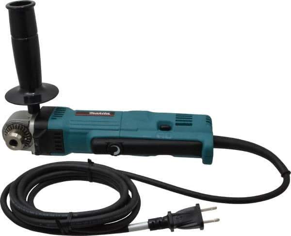 Makita - 3/8" Keyed Chuck, 2,400 RPM, Angled Handle Electric Drill - 4 Amps, 115 Volts, Reversible, Includes Chuck Key, Drill Chuck, Key Holder, Side Handle - Best Tool & Supply