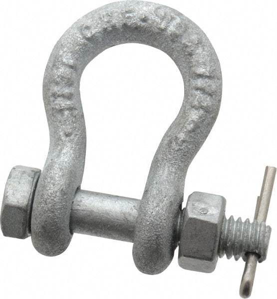 Made in USA - 1/4" Nominal Chain Size, 0.5 Ton Carbon Steel Bolt Anchor Shackle - 1/4" Diam, 5/16" Pin Diam, 1-1/8" High Inside Jaw, 3/4" Inside Width, 5/16" Max Body Thickness - Best Tool & Supply