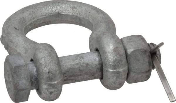 Made in USA - 5/16" Nominal Chain Size, 0.75 Ton Carbon Steel Bolt Anchor Shackle - 5/16" Diam, 3/8" Pin Diam, 1-1/4" High Inside Jaw, 0.969" Inside Width, 3/8" Max Body Thickness - Best Tool & Supply