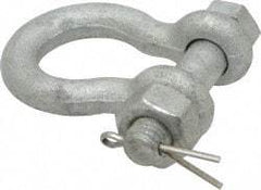 Made in USA - 3/8" Nominal Chain Size, 1 Ton Carbon Steel Bolt Anchor Shackle - 3/8" Diam, 7/16" Pin Diam, 1-7/16" High Inside Jaw, 1-1/8" Inside Width, 1-1/4" Max Body Thickness - Best Tool & Supply