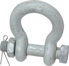 Made in USA - 7/16" Nominal Chain Size, 1.5 Ton Carbon Steel Bolt Anchor Shackle - 7/16" Diam, 1/2" Pin Diam, 1-11/16" High Inside Jaw, 1-1/4" Inside Width, 1-1/4" Max Body Thickness - Best Tool & Supply