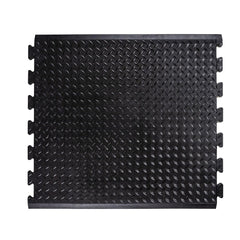 Anti-Fatigue Mat:  31.0000″ Length,  28.0000″ Wide,  1/2″ Thick,  Natural Rubber,  Beveled Edge,  Medium Duty Raised Diamond,  Black,  Dry